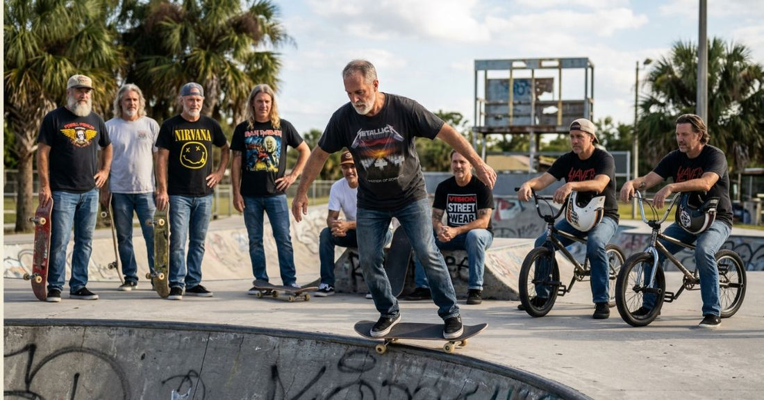 Gen X retirement community — skate parks, mosh pits, and garage bands instead of bingo night