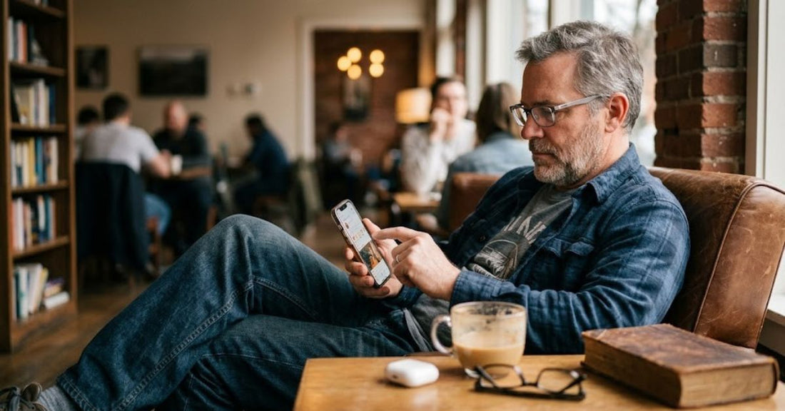 Gen X adult scrolling on a phone — the generation that remembers life before screens and knows how to take it back