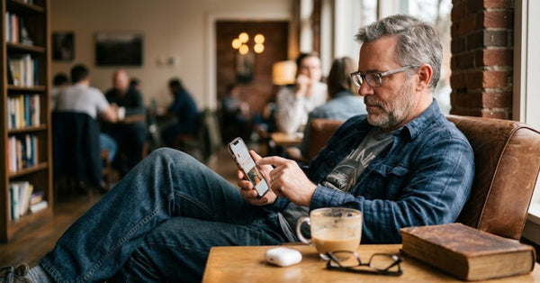 Gen X adult scrolling on a phone — the generation that remembers life before screens and knows how to take it back