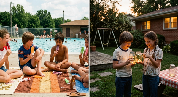 Gen X summer memories — barefoot kids, ice cream trucks, fireflies, and endless 70s and 80s summer days