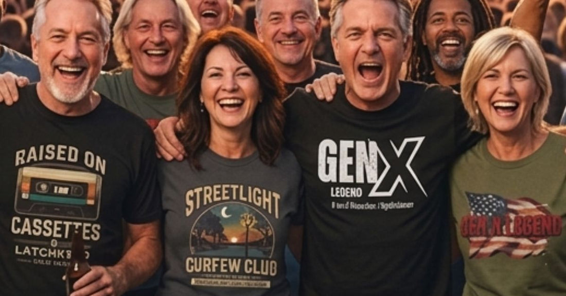 Funny Gen X t-shirts celebrating dodgeball, lawn darts, hose water, and 80s childhood survival