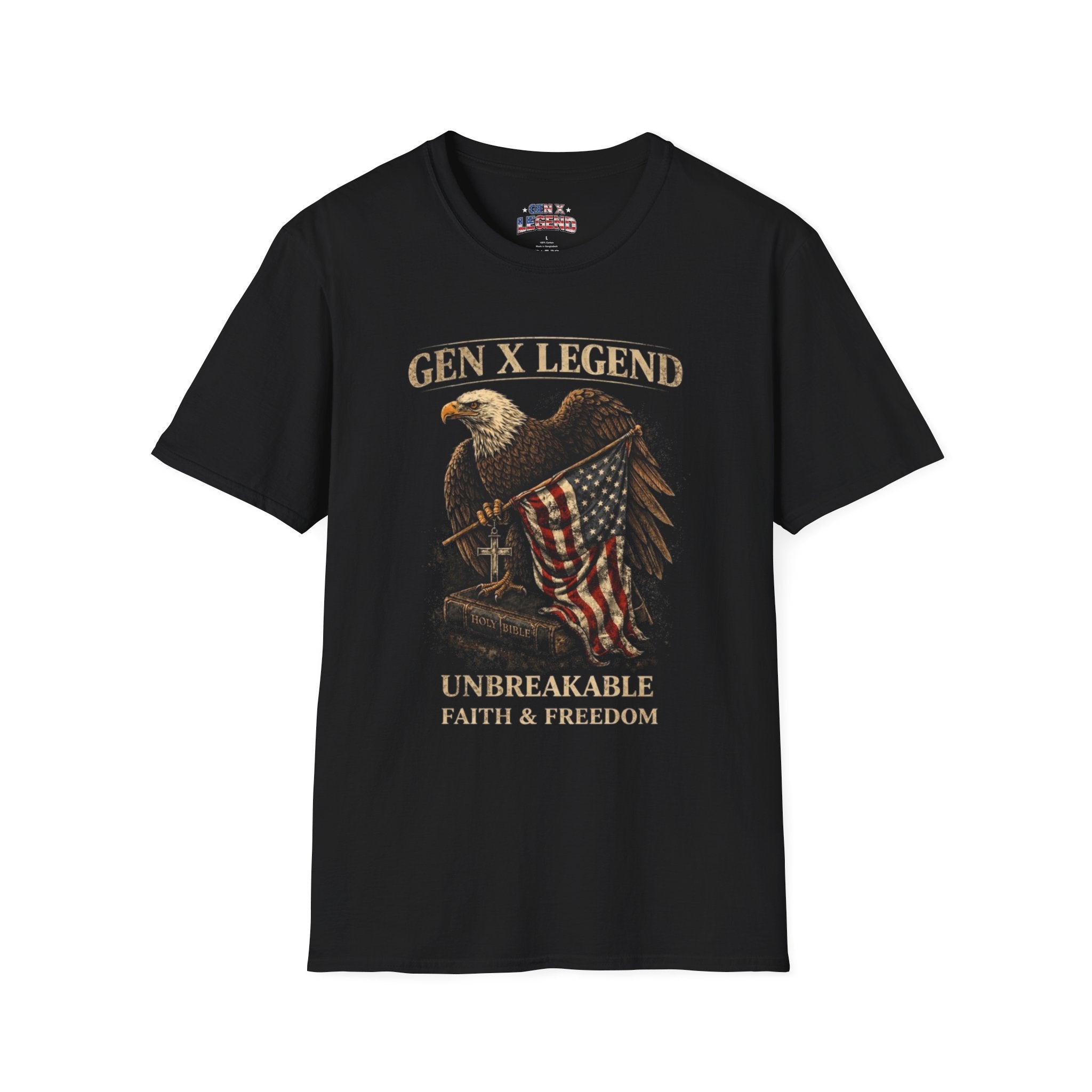 Gen X Legend T-Shirt — 'Unbreakable' Eagle & American Flag Tee
