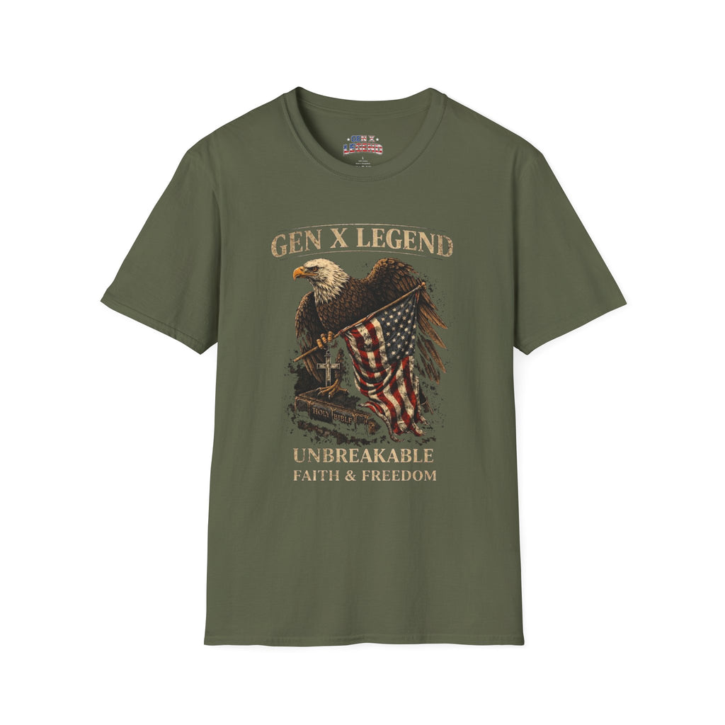 Gen X Legend T-Shirt — 'Unbreakable' Eagle & American Flag Tee