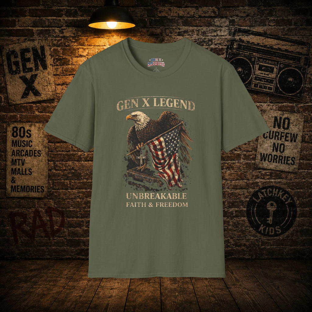 Gen X Legend T-Shirt — 'Unbreakable' Eagle & American Flag Tee