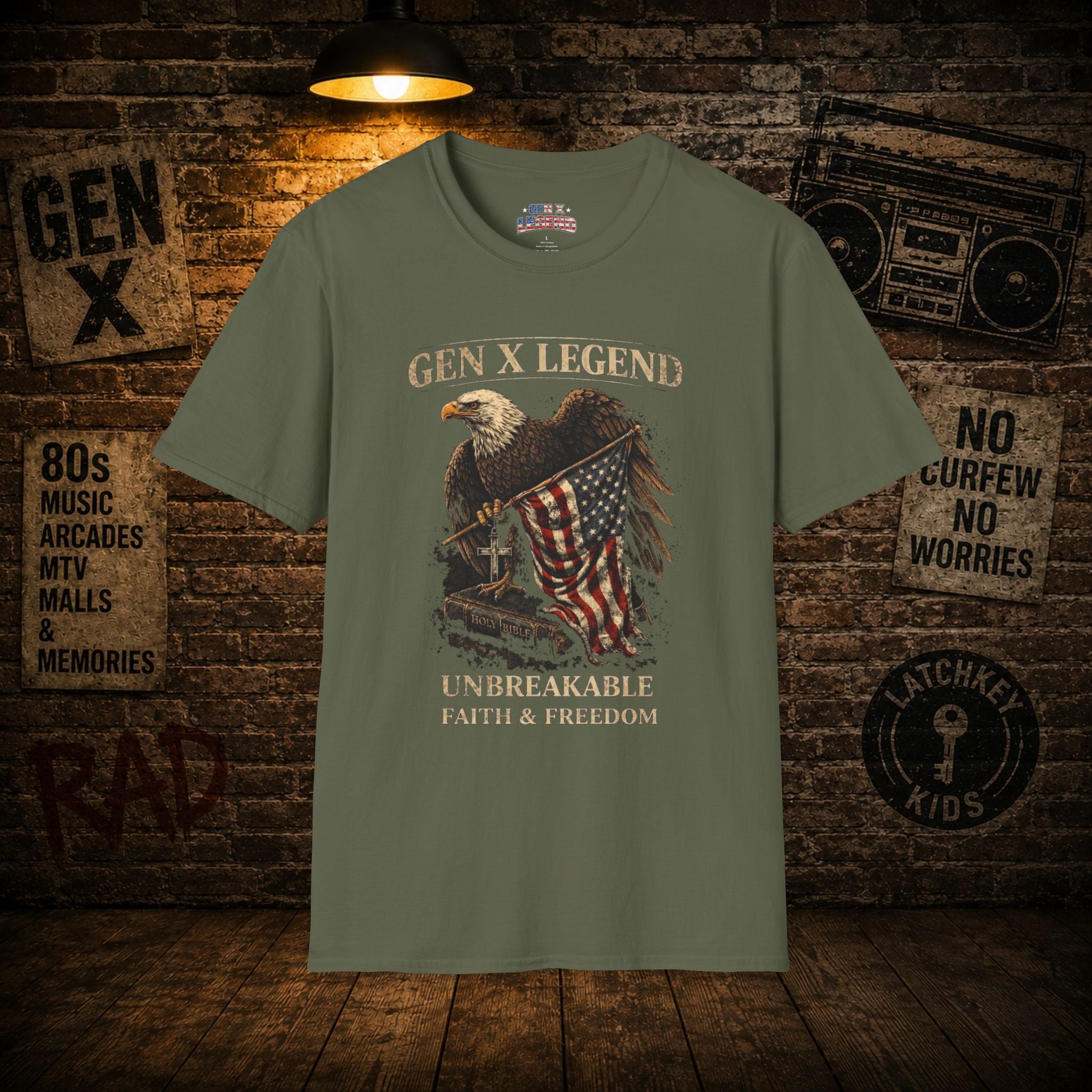 Gen X Legend T-Shirt — 'Unbreakable' Eagle & American Flag Tee